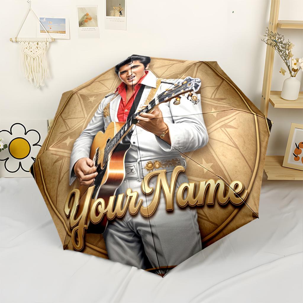 Elvis Customize Your Name Umbrella Automatic Umbrella Folding Umbrella with 8 Ribs Compact Design for Outdoor Daily Use Outdoor Accessory