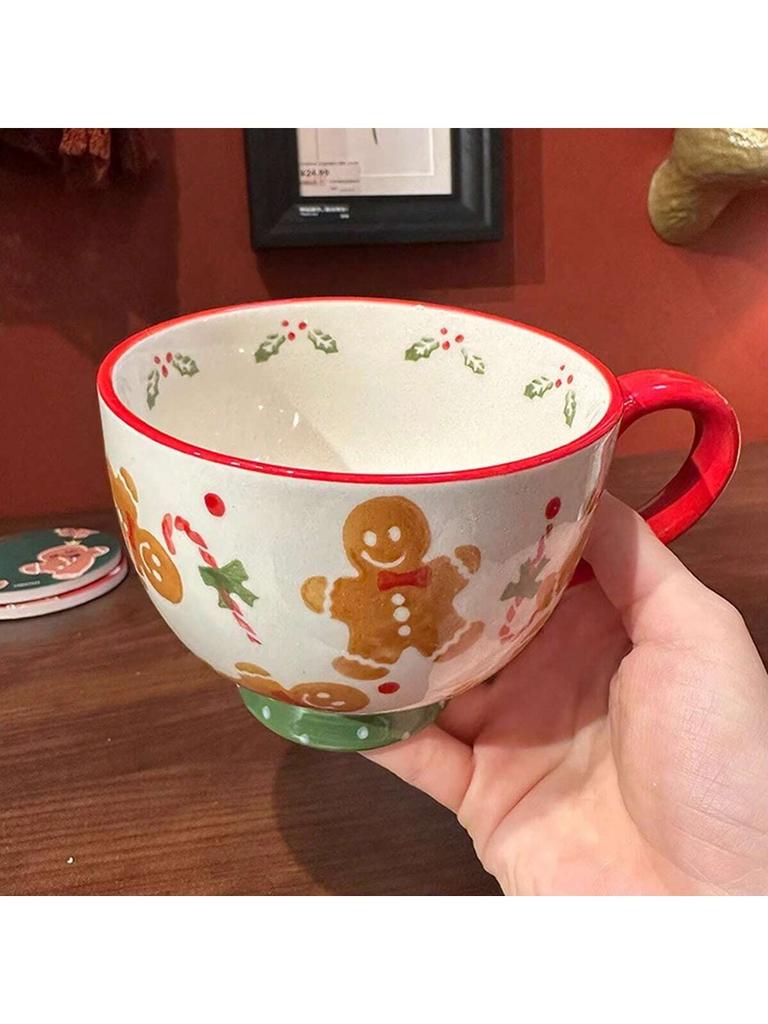 Christmas Mug, Cartoon Gingerbread Man Santa Claus Mug, Large Capacity, Very Suitable for Christmas, the Perfect Christmas Gift