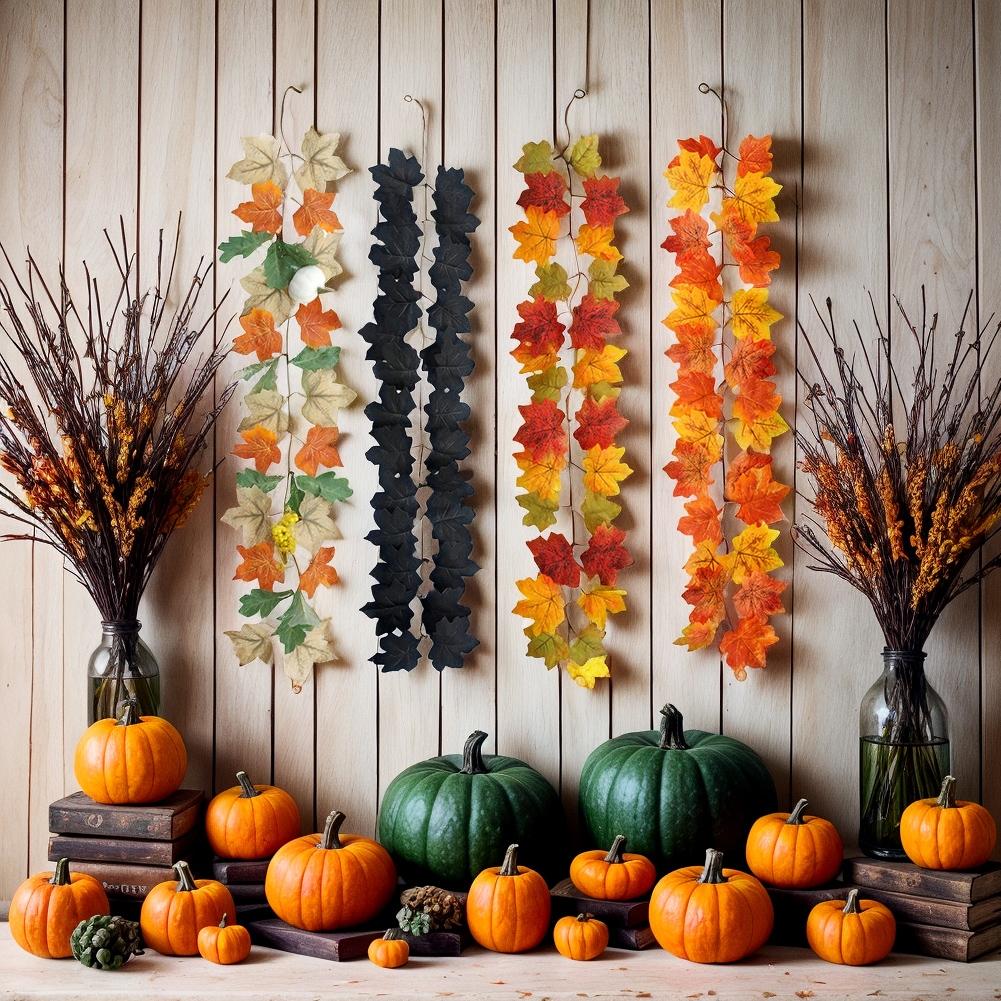 Autumn Decor Artificial Maple Fall Leaf Vine Garland Hanging Wedding Thanksgiving Decorations Home Halloween Fireplace Decor
