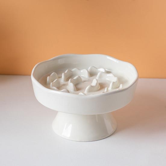 Raised Pet Slow Feeder Bowl, Ceramic Slow Down Eating Food Bowl, Anti Vomiting Food Dish for Small Medium Dogs & Cats