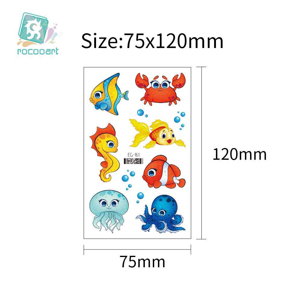 2023 Ruikalong Vandeniui atsparūs blizgantys jūrų gyvūnų animacinių filmukų tatuiruočių lipdukai vaikams