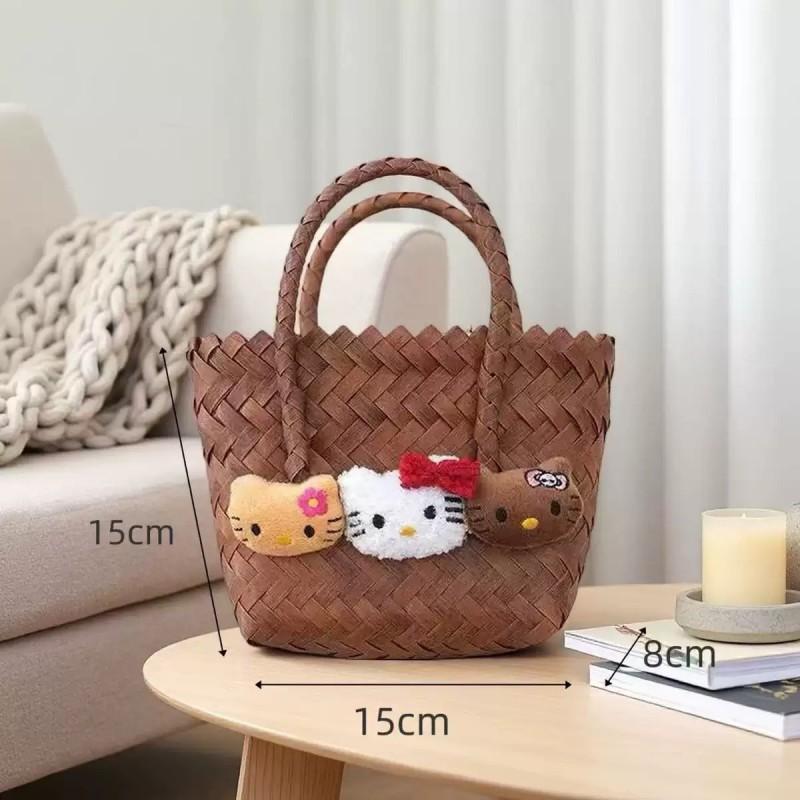 KT Retro Imitation Rattan Woven Hand-woven Vegetable Basket Cute Cartoon Cat Portable Companion Hand Gift