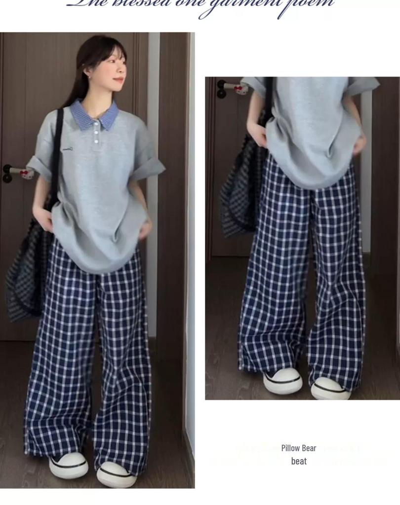 Luosi Plaid Wide-Leg Pants: Retro, Loose-Fit, Versatile Women's Style for 2025