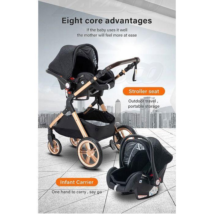 BAZARLAND30. Wózek 3 w 1 dla Dziecka Kombinowany Fotelik Samochodowy Gondola Trio Odwracany Regulowany Wysokiej Jakości Koła Nieprzebijalne Rączka. KHAKI