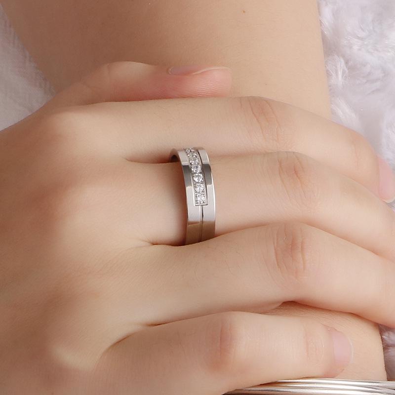 Titanium Steel Zircon Diamond Couple Wedding Bands