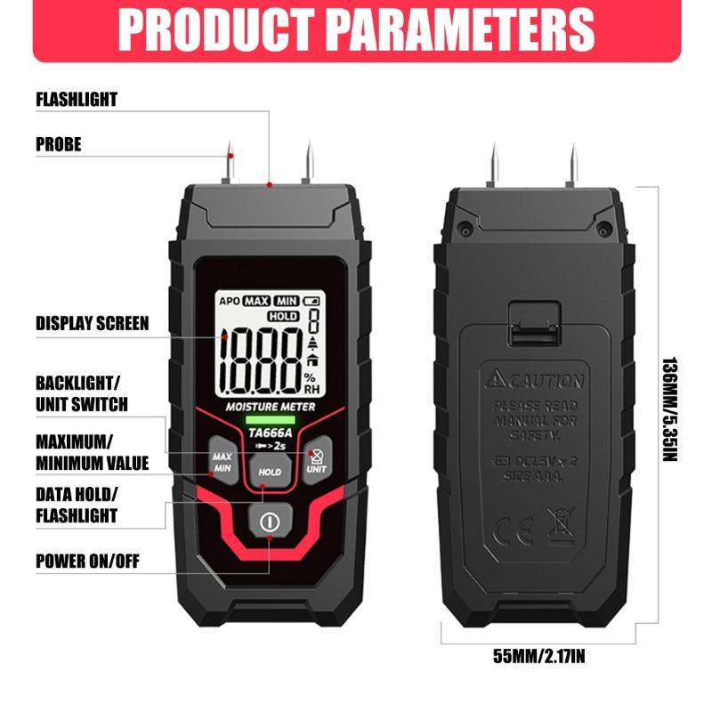 Digital Moisture Detectors with Fast 2 Second Response Time & Auto Power Off Moisture Tester Tool for Wood Paper & Soil