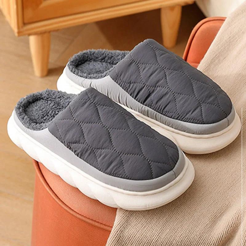 Fashion New Winter Warm Fur Plush Slippers Men Soft Cozy Outdoor Casual Shoes Waterproof Male Slides Thick Sole Cotton Slippers