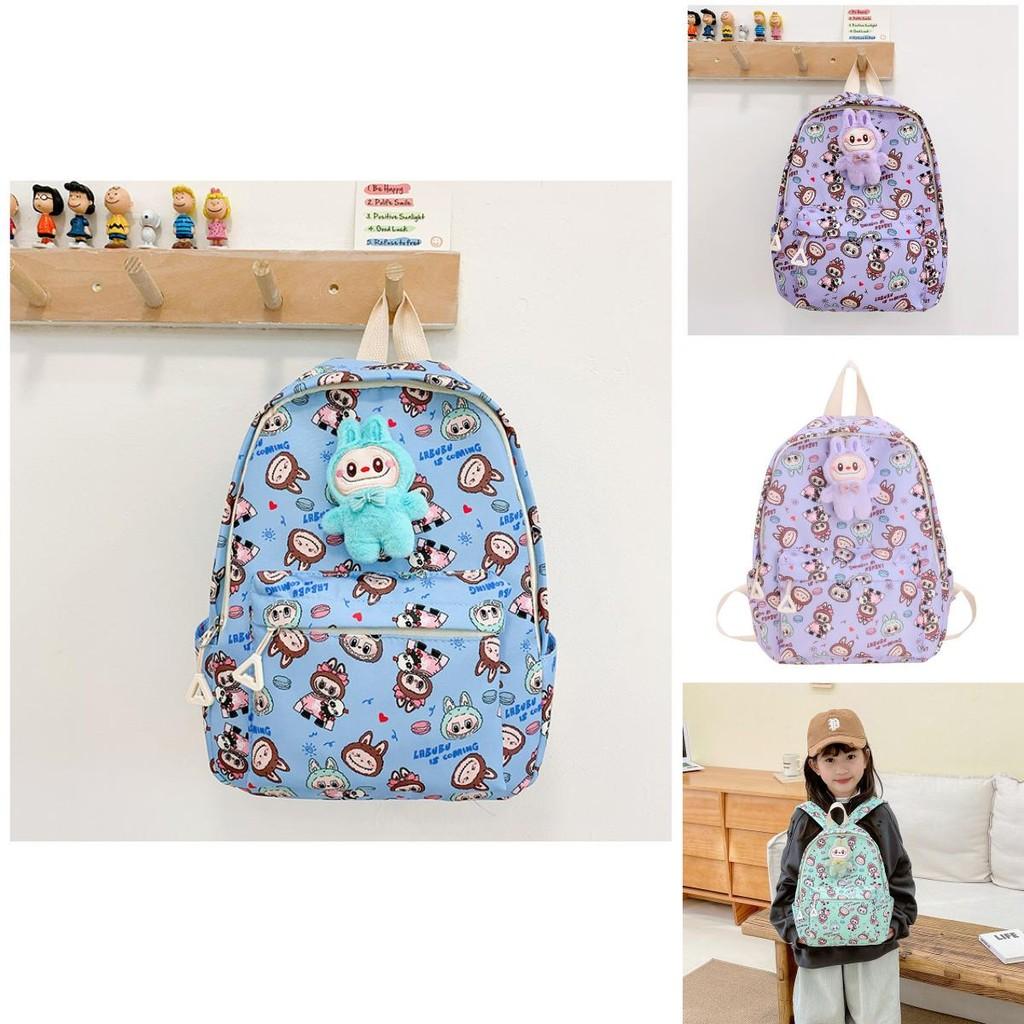 Adorable Labubu Kids Backpack Cute Trendy Preschool Dual Shoulder Bag In Beige Green Black Purple Blue Pink