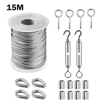30M/15M Edelstahl-Drahtseil Kabel Wäscheleine Kabel Zeltseil Set Outdoor Garten Kabel Geländer Spanner Haken Set