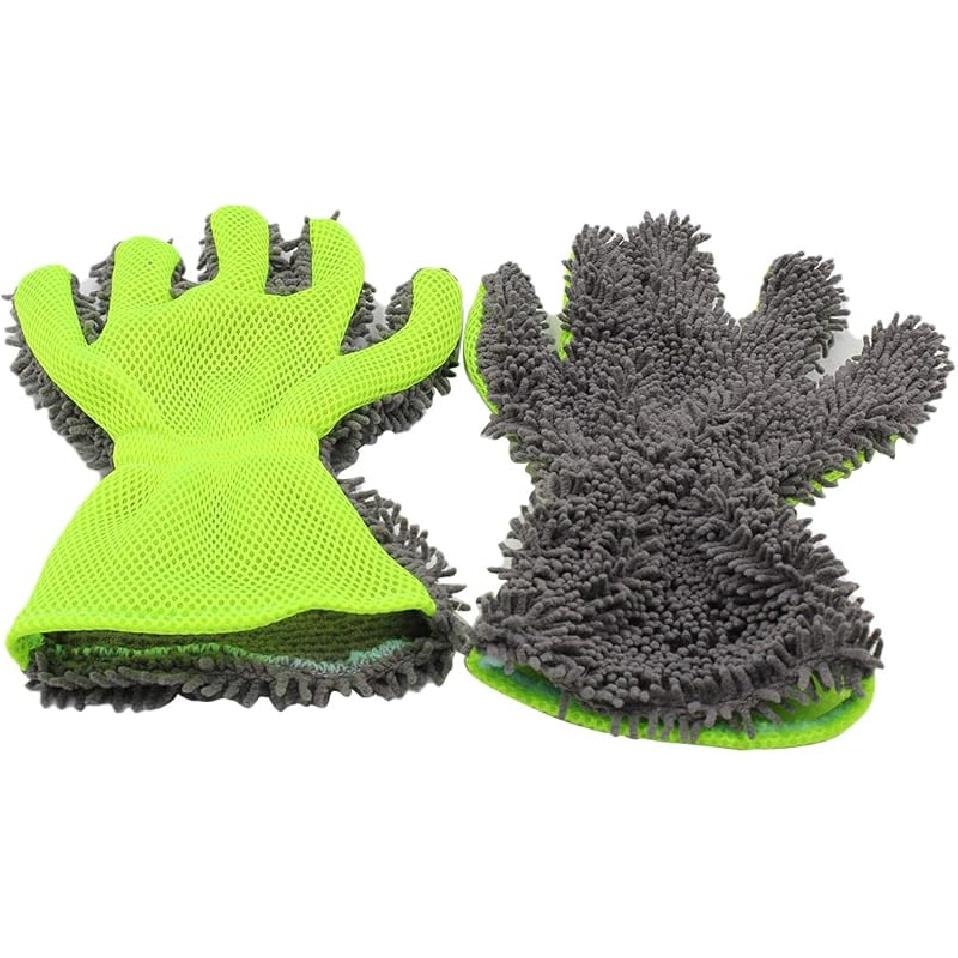 BokWin 2-Pack Car Wash Mitt Scratch Free, 5-Finger Microfiber Wash Mitts, Car Interior Exterior Cleaning Gloves, Auto Chenille Washing Sponge Kits