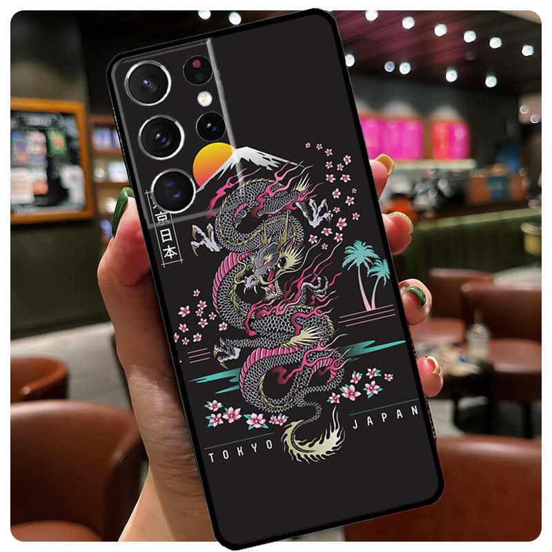 Japanese Wave Anime Dragon Phone Case For Samsung Galaxy S24 Ultra S20 S21 S22 S23 S25 Ultra S9 S10 Plus S25 FE Cover