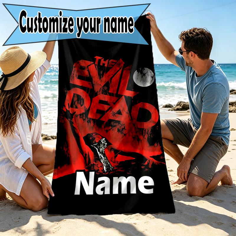 Custom Name Personalized The Evil Dead Print Beach Towel, for Trip Camping Beach Party Home Decor, Birthday Gift for Family & Friends