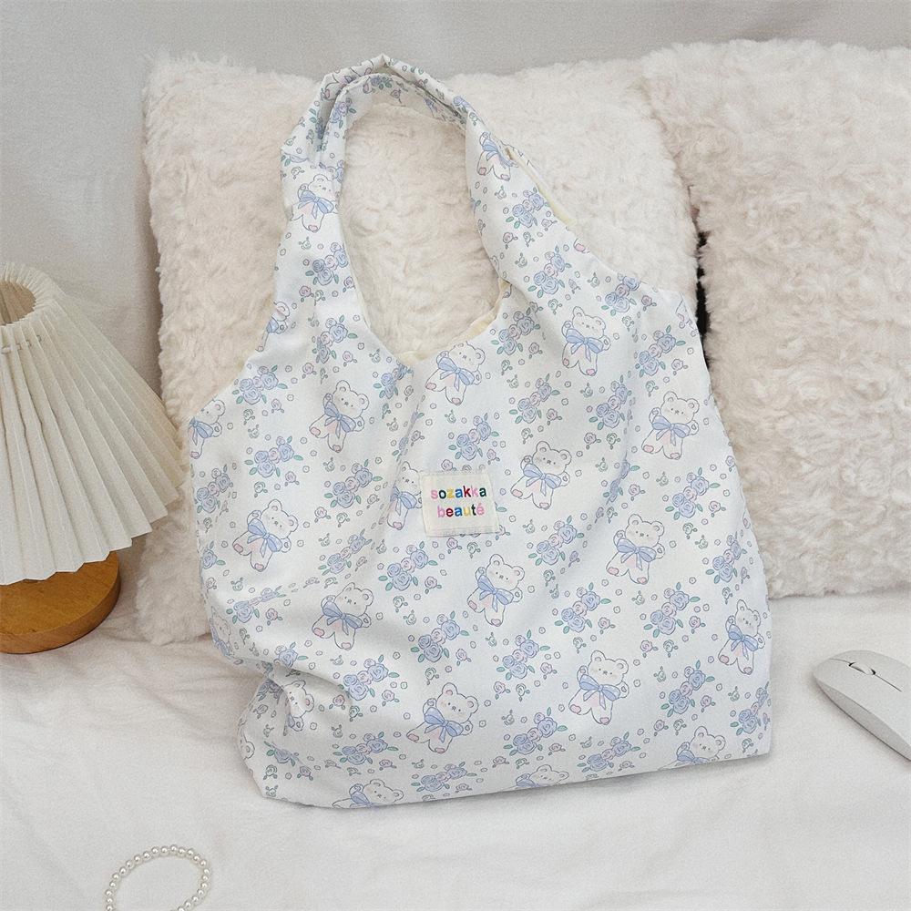 Korean Summer Embossed Canvas Tote Bag - Large Capacity, Niche Design, Shoulder and Underarm Style