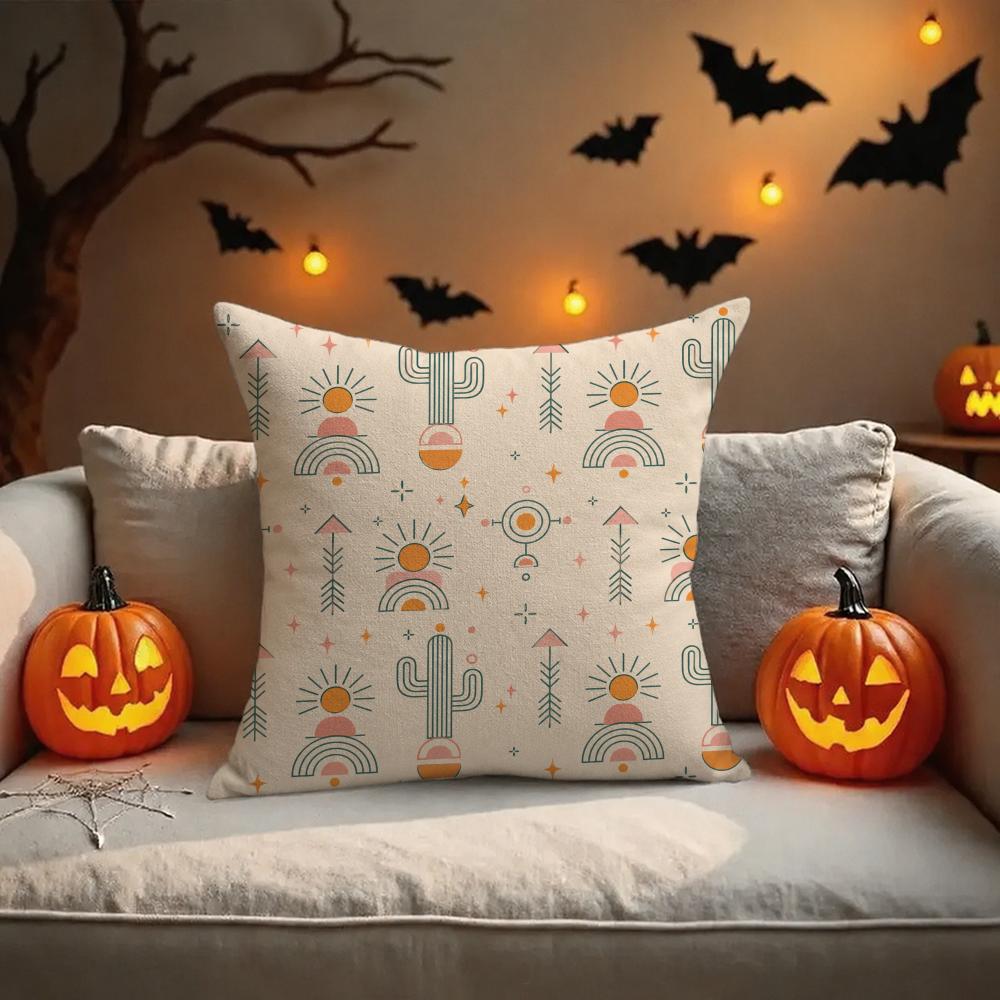 Boho Halloween Gift Cushion Cover Halloween Rustic Throw Pillow Covers, Cute Ghost Pumpkin Maple Leaf Cushion Covers