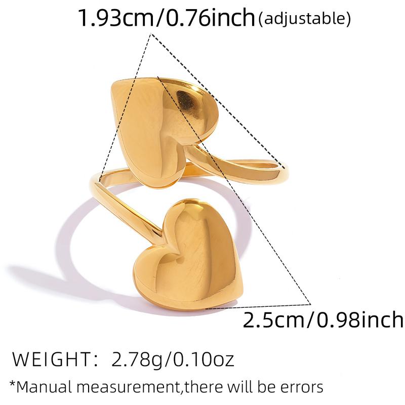 Creative Stainless Steel Peach Heart Adjustable Open Rings for Women Personality Metal Contrasting Layered Finger Ring Jewelry
