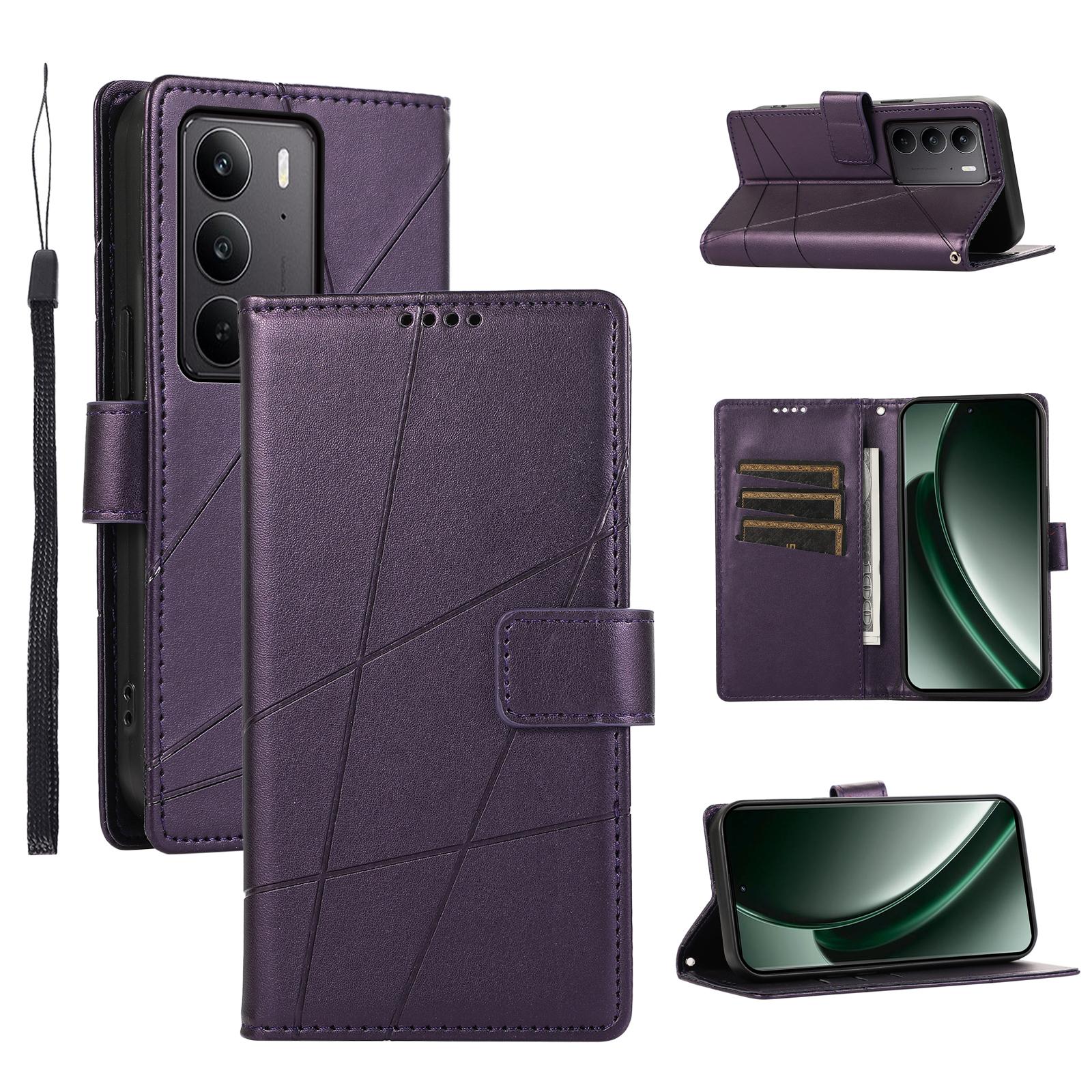 

For Realme V60 Pro 5G/C75 4G Phone Case Line Imprint Leather Wallet Cover Purple