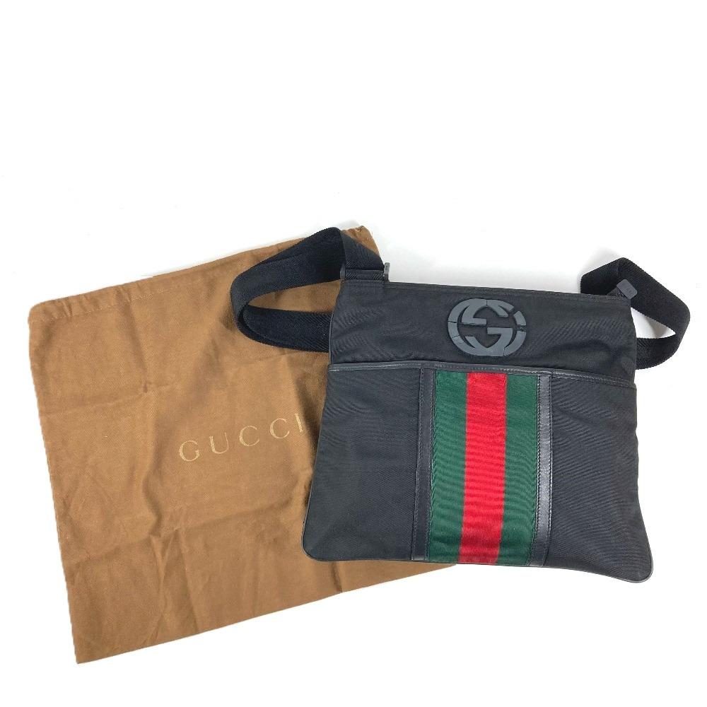 Gucci 181067 GG Logo Bag Crossbody Shoulder Bag Nylon Black