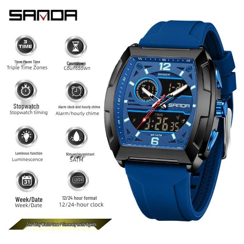 SANDA Men's Multifunctional Sports Watch - Dual Display, Waterproof, Casual & Versatile.
