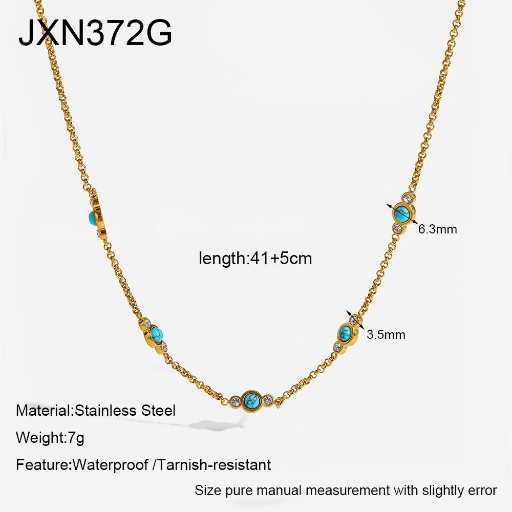 Hot Sale Natural Turquoise Stainless Steel Clavicle Chain Plated 18K Gold Non-Fading Necklace Light Luxury Niche Jewelry
