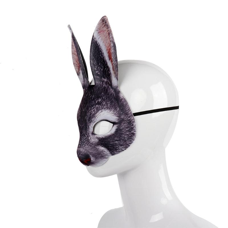 Painted Rabbit Mask Half Face Cosplay Costumes Unisex Props Animal Party Masquerade Halloween Accessories