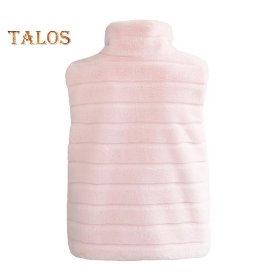 Women Vest Coat Faux Fur Stand Collar Zip-up Cardigan Sleeveless Solid Color Cozy Keep Warm Outerwear Daily Wear School Waistcoat