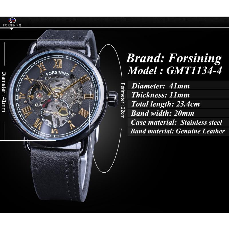 Forsining Orologio da uomo, orologio meccanico manuale impermeabile classico casual classico popolare traforato