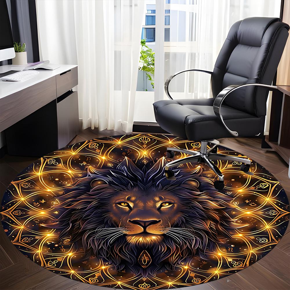 1pc Lion Mandala Chair Carpet for Office, Round Polyester Mat, Indoor Decor for Office, Easycare Fabric, Washable Non-slip Area Carpet