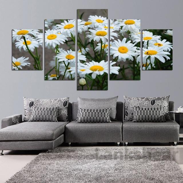 

Литературная и свежая картина на холсте с маленькой маргариткой, 5 шт., модульная HD-печать, постеры и принты, украшение для дома, настенный художественный постер 20x35cm*2 20x45cm*2 20x55cm*1