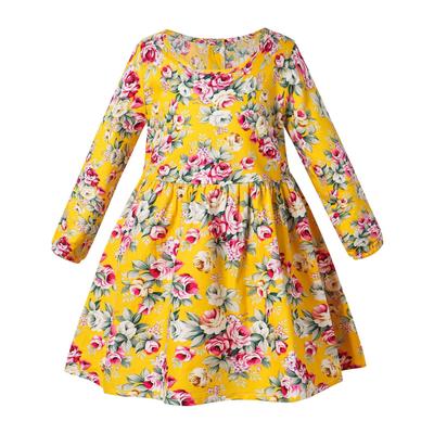 Abito Floreale in Cotone a Maniche Lunghe Stile Coreano da Ragazza per Primavera e Autunno