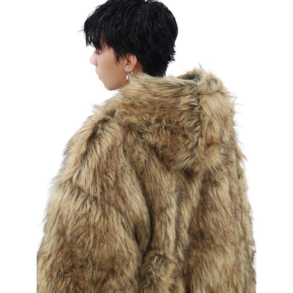 STREETRICH Pánské prošívané bundy Americký styl PU kůže Oboustranné Faux Fur Fleece Zesílené Jednobarevné Volné Pánské kabáty Trendy