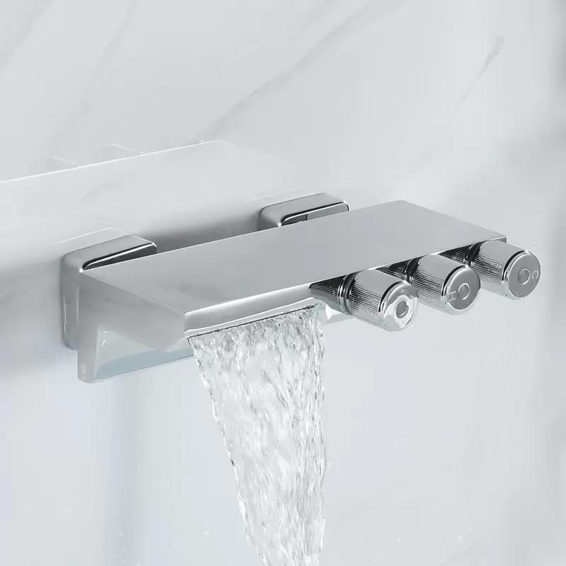 

Tuqiu Gold Bathtub Shower Set Wall Mounted Brushed Gold Bath Faucet Bathroom Waterfall Bath & Shower Mixer Tap Brass New