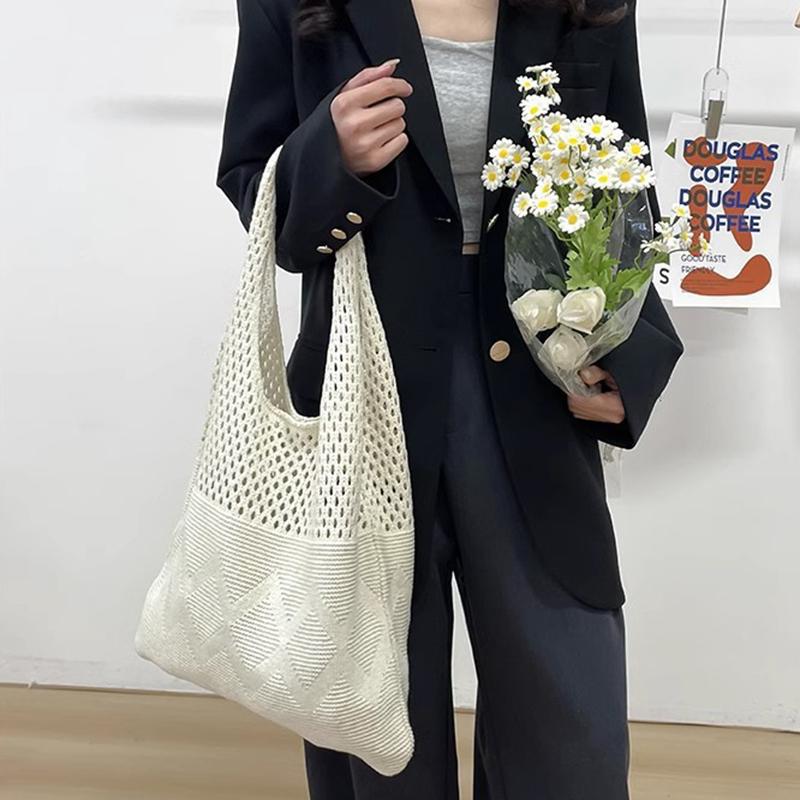 Women Large Capacity Shopper Totes Ladies Beach Travel Bag Vintage Hollow Woven Underarm Shoulder Bag