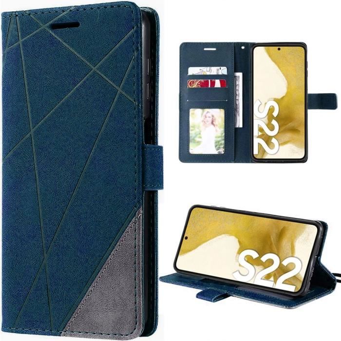Coque pour Samsung Galaxy S22 Protection Cuir Synthétique Anti-Rayures Bleu Marine