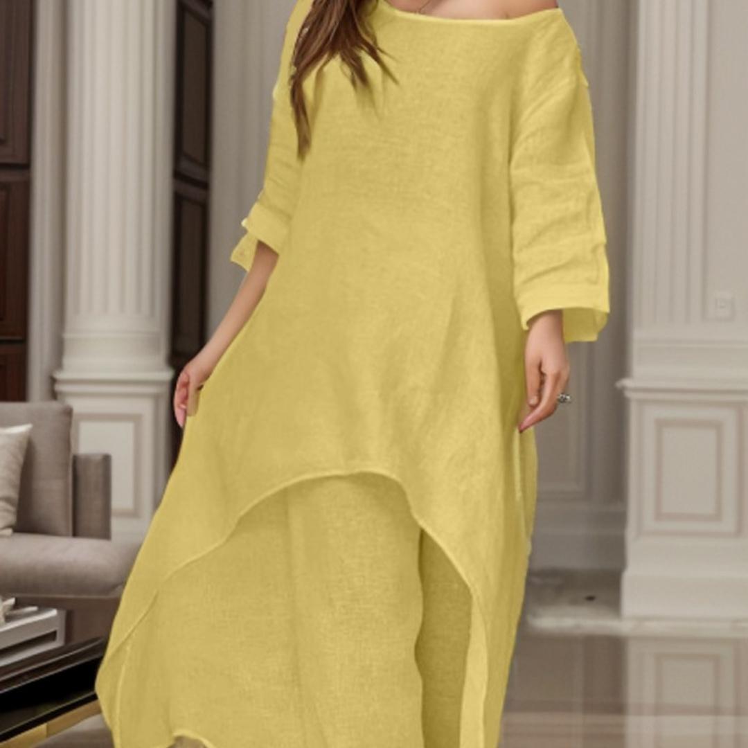 

Tooxika, новый топ с длинными рукавами нестандартной формы из хлопка и льна, широкие брюки, повседневный однотонный комплект XXXL