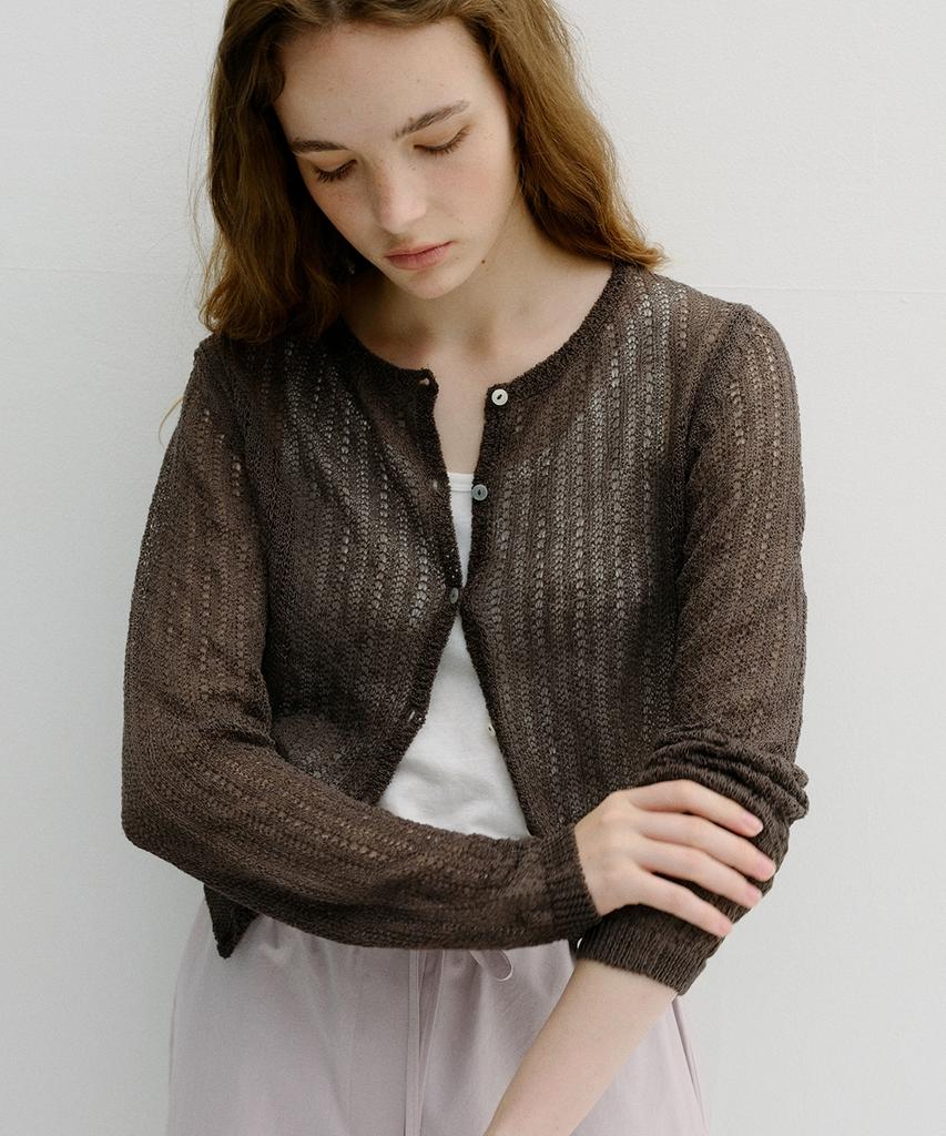 Beullaengkeu03 Linen Crochet Cardigan (Ash Brown)
