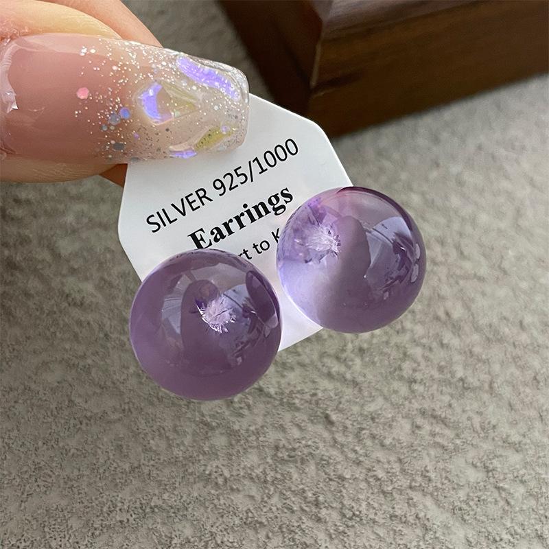 Korean version of dopamine color spherical earrings women's new fashion resin stud earrings sweet and cute round bead earrings