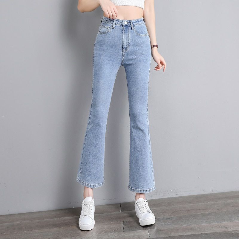 Autumn Winter New Small Code High Waist Weila Jeans Women Solid Color Washing Elastic Comfortable Casual High Street Denim Pants