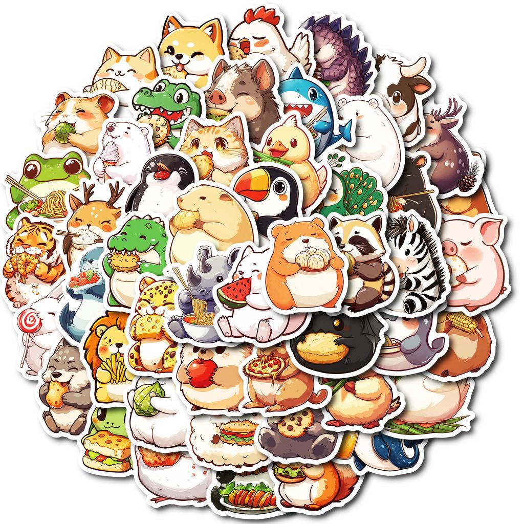 50 Super Cute Hand-Painted Cat Eats Fish Graffiti Stickers Children'S Cartoon Stickers