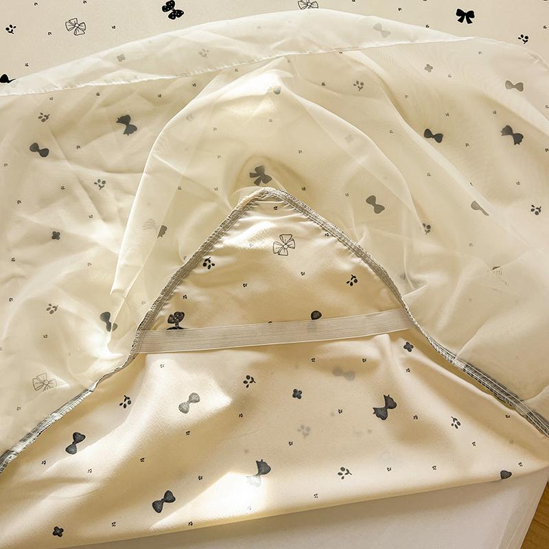 Sleep Grid Double Layered Chiffon Bed Skirt Ice Silk Air Conditioning Soft Seat 3-Piece Set