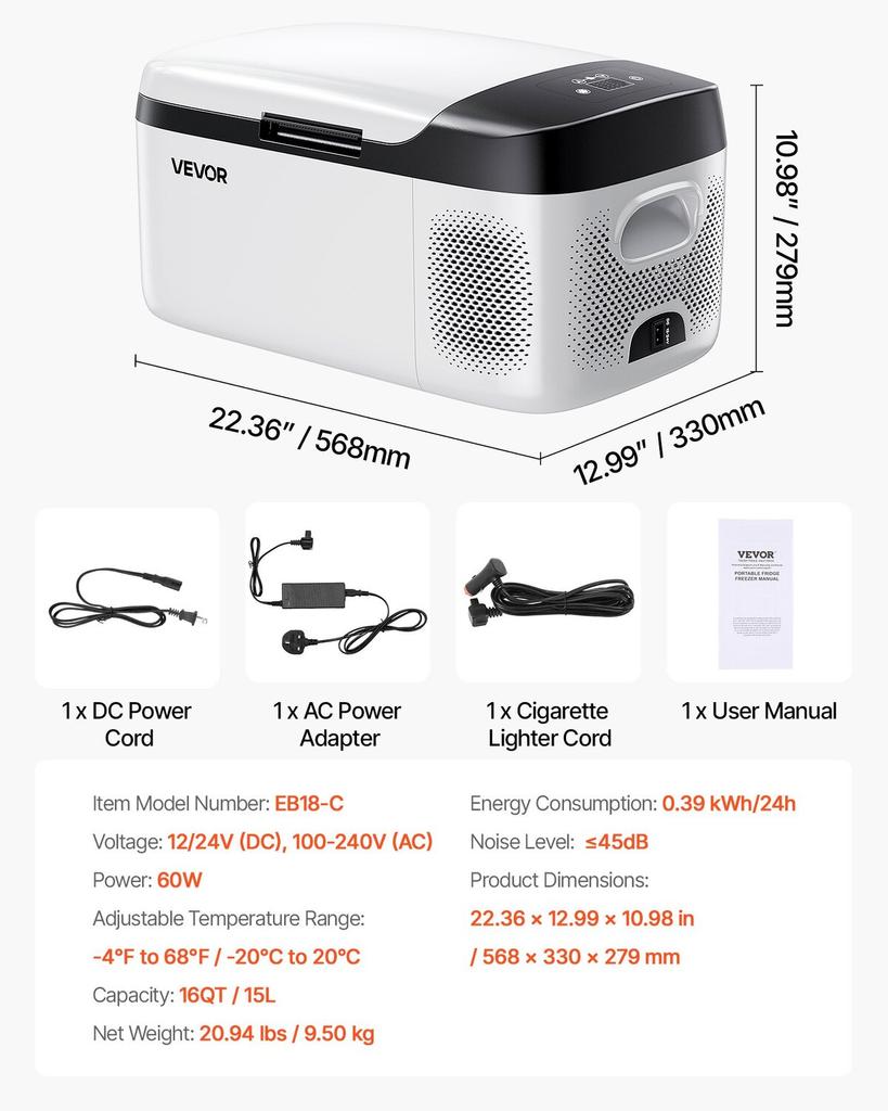 Frigorifero per Auto, Compressore Elettrico Raffreddatore DC 12/24V AC100-240V, da -20°C a 20°C Frigorifero per Auto con Controllo APP, Congelatore per Auto da 15L per Camper, Campeggi,