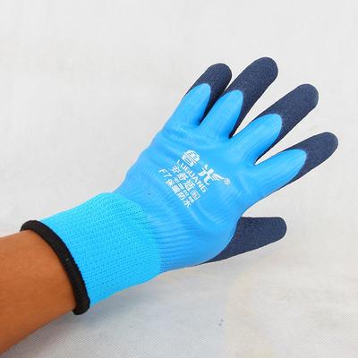 Lu Guang F7 Waterproof Fleece-Lined Rubber Gloves: Cold-Proof, Wear-Resistant for Aquaculture, Fishery, and Construction.