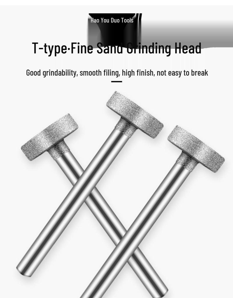 T-Shaped Diamond Grinding Head for Jade Carving - Includes Hook Tip, Thin Needle, and Free Shipping