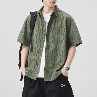 Loose Short-sleeved Shirt Men's American Trendy Retro Simple Pure Cotton Japanese Mid-sleeved Shirt
