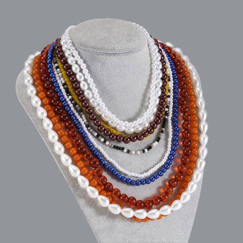 User Friendly Layering Beaded Necklace Colorful Imitation Pearls Neckchain Stylish Accessory For Casual Event
