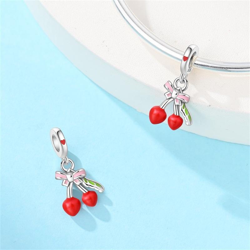 100%Stering Copper Fruit Series Charms Beads Strawberry Cherry Orange Pendant Fit Original Bracelet Diy For Women Jewelry