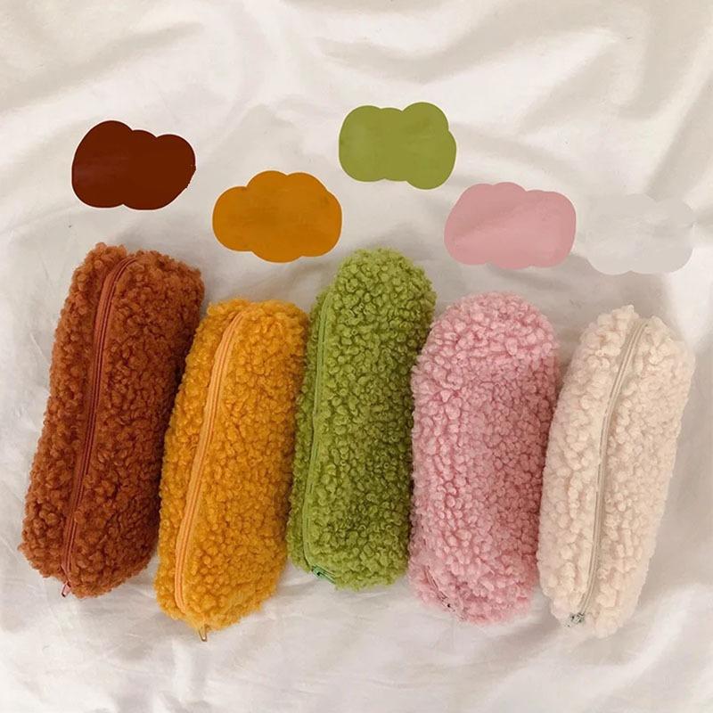 10Pcs Plush Fluffy Pen Bag with Zipper Pencil Case Pouch Big Capacity Stationary Case Fo RAdult Students Officers