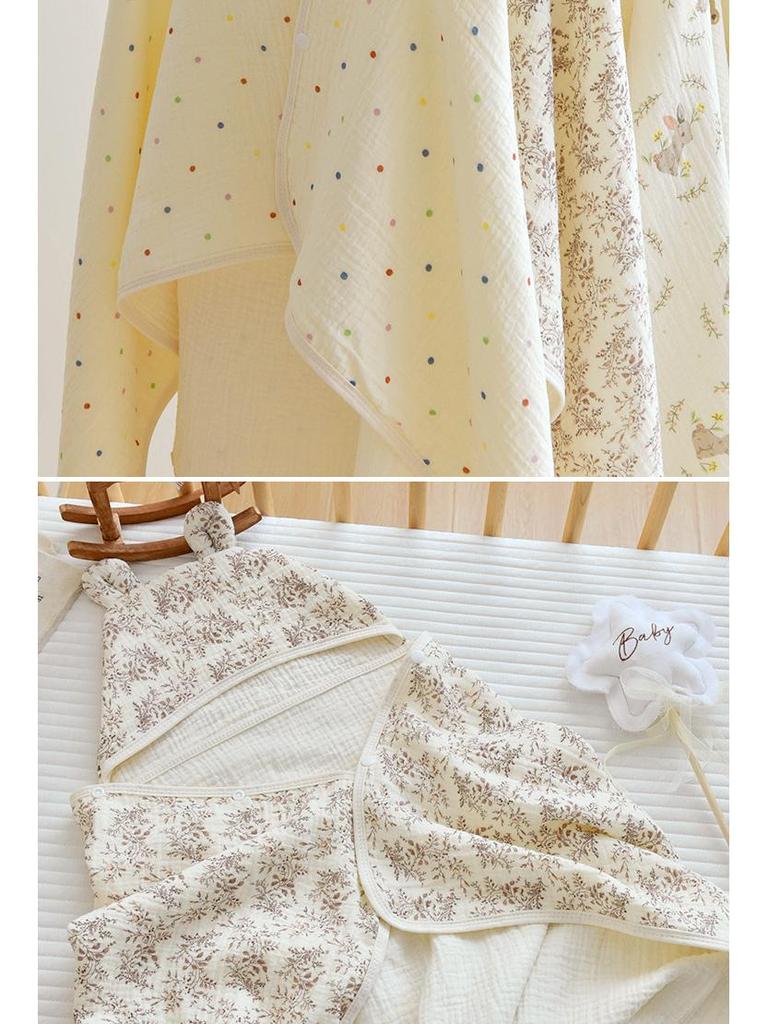 Newborn Infant Hooded Cotton Gauze Bath Towel & Swaddle Blanket