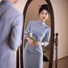 2025 Autumn New Embroidered Knitted Cheongsam Dress - Slim Fit, Retro Chinese Style for Women & Girls
