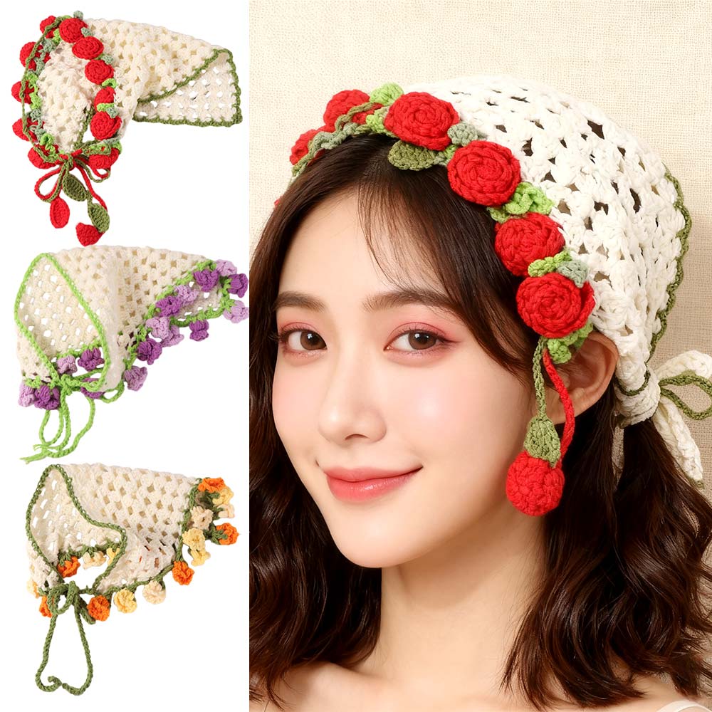 Floral Triangle Turban Flower Women Hair Scarf Cute Crochet Bandana  Children