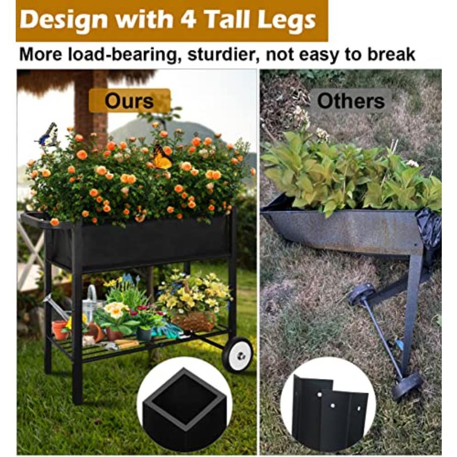 Outdoor Raised Planter Bed Box with Legs for Gardening Elevated DIY Garden Cart on Wheels for Vegetables Flower Tomato Herb Pla
